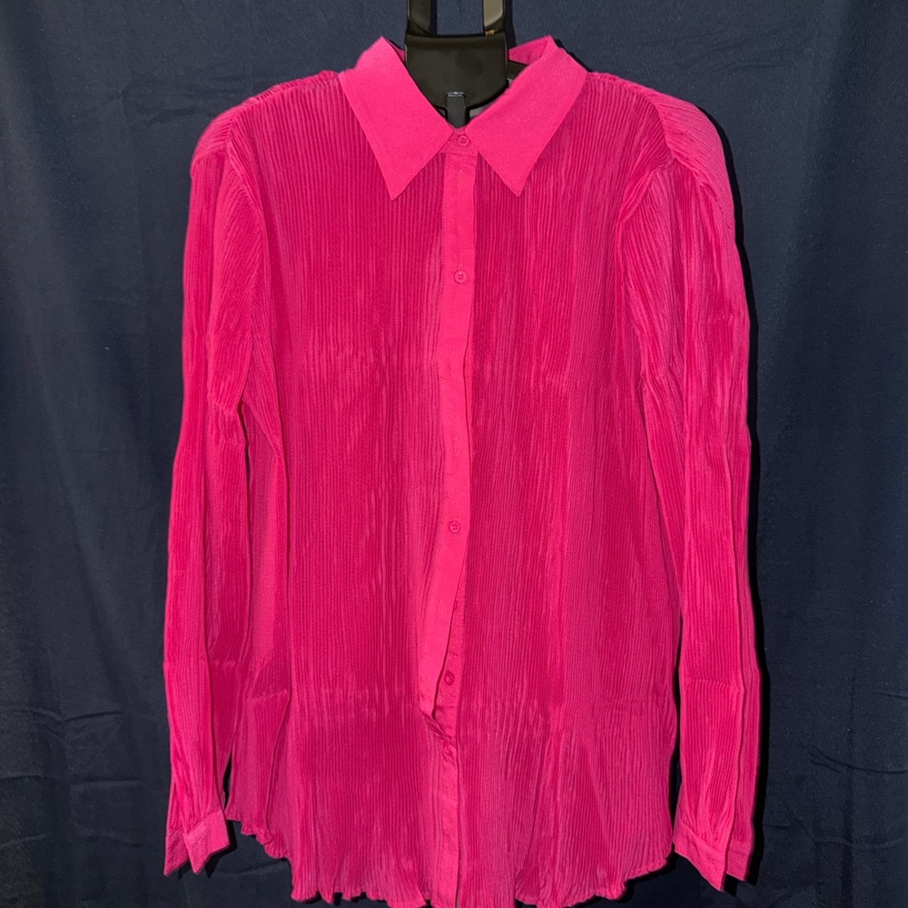 PrettyLittleThing Hot Pink Plisse Button Front Shirt – read description please